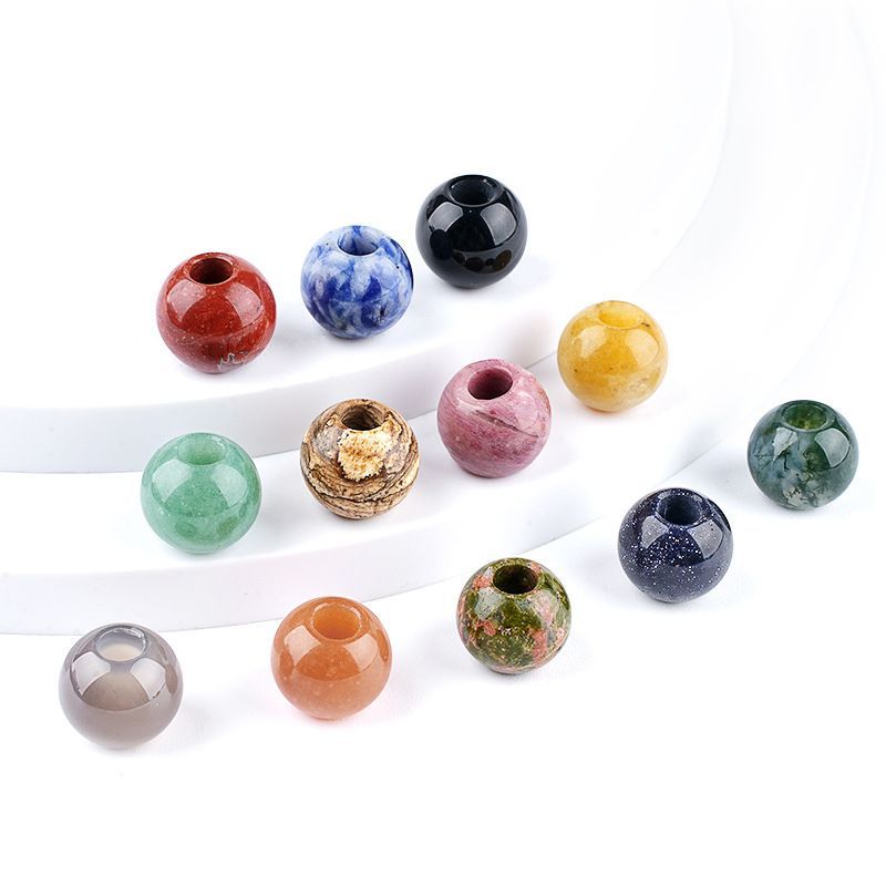 14Mm buraco 5mm contas de cristal natural grande colar colar de ágata redonda espaçador contas de buraco grande