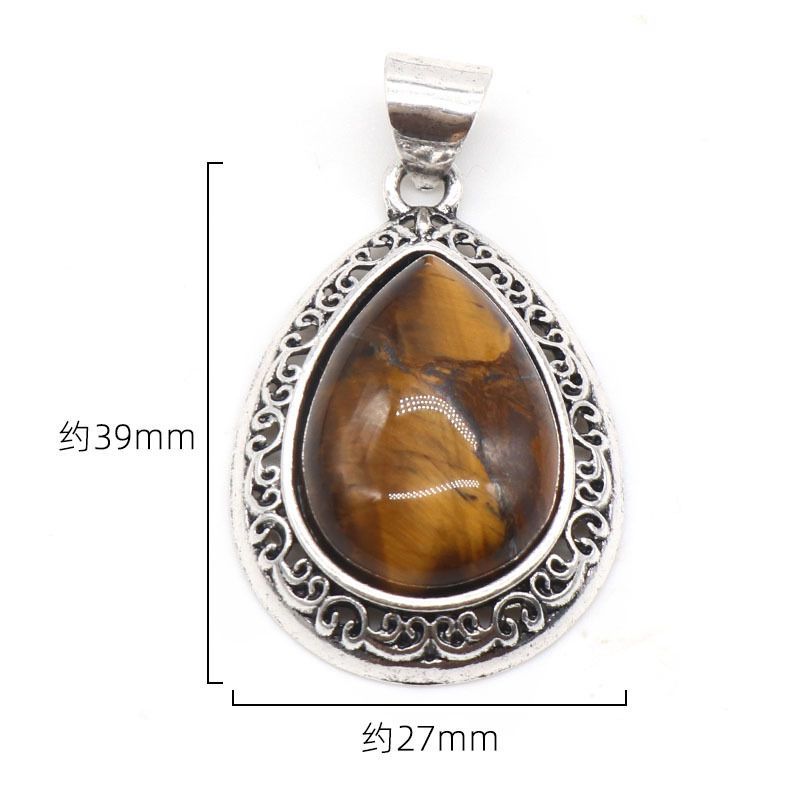 1185-Pingente de gota de água de pedra semipreciosa de ágata de cristal, liga incrustada, colar de concha de abalone lápis-lazúli