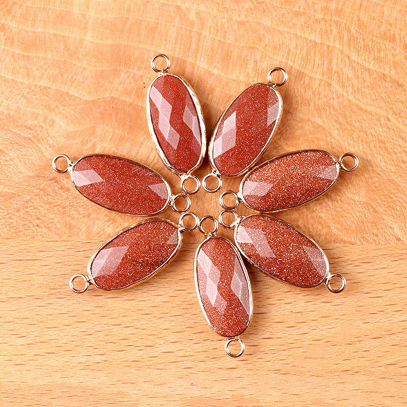1636-Cristal Natural Oval Corte Duplo Pingente De Buraco Duplo Diy Acessórios Colar Brincos Acessórios Conector