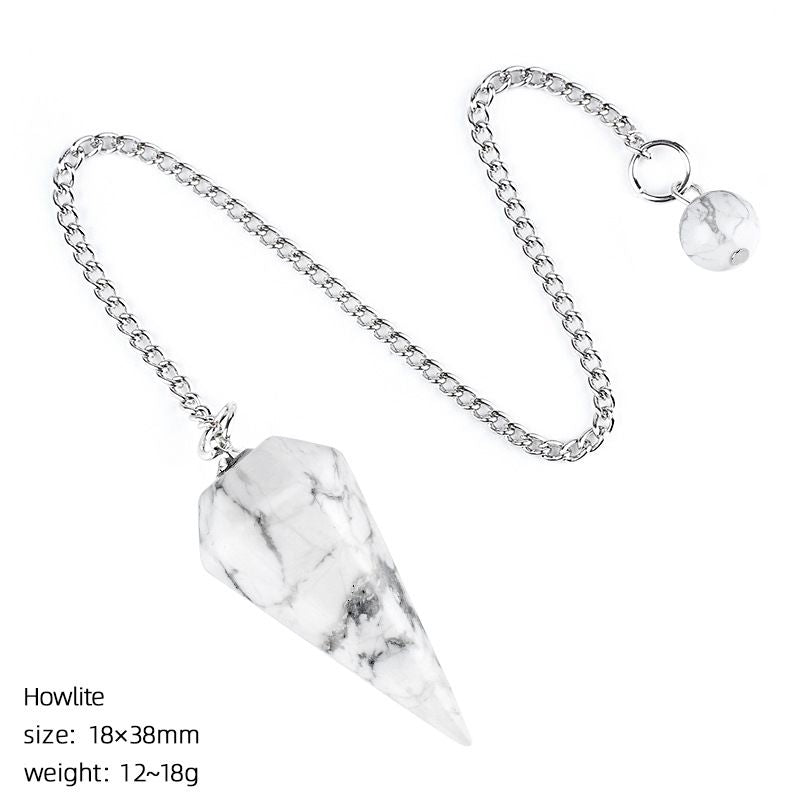 Pingente de pêndulo de cristal natural 38 mm Pedra preciosa de cone hexagonal com corrente Yoga Meditação Pêndulo de frequência ajustável