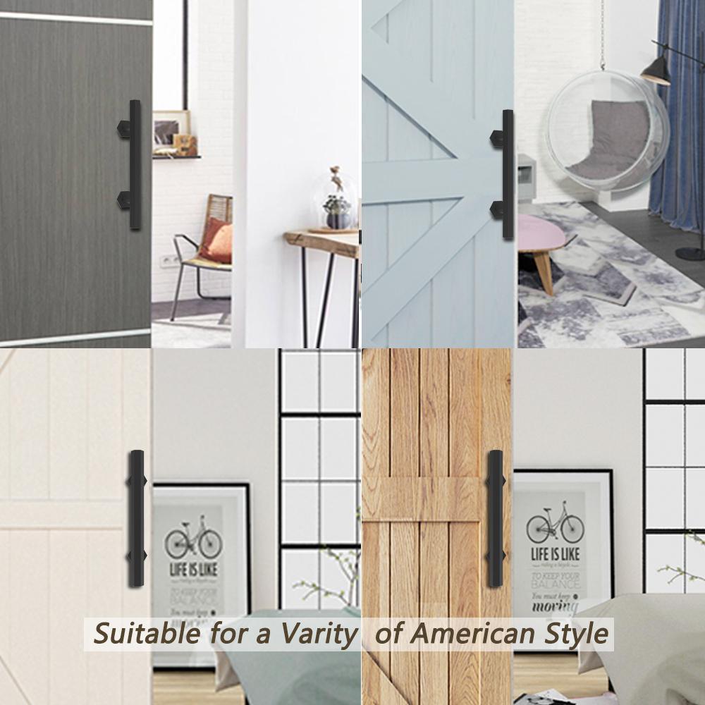 10 in. Black Hexagon Pull and Flush Sliding Barn Door Handle Set
