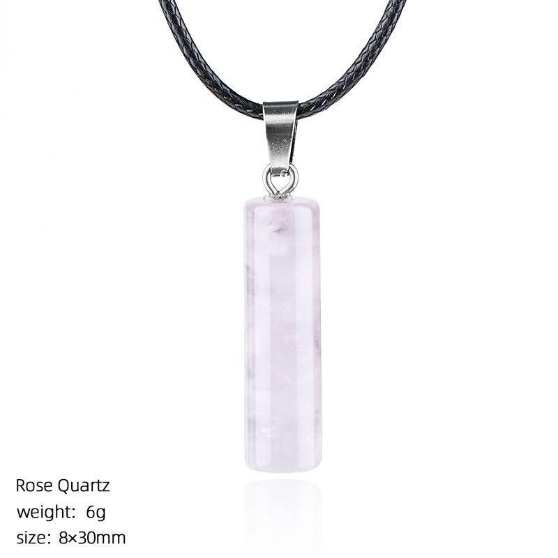 Colar cilíndrico de cristal natural 30Mm transfronteiriço europeu e americano estilo simples ágata escultura em pedra bruta pingente cilíndrico de pedra preciosa