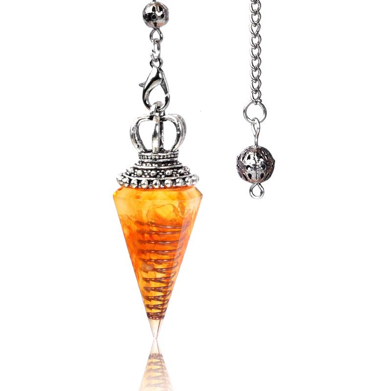 1645-Pêndulo de alma, pêndulo de resina de cascalho cristal, pêndulo de chakra cônico hexagonal