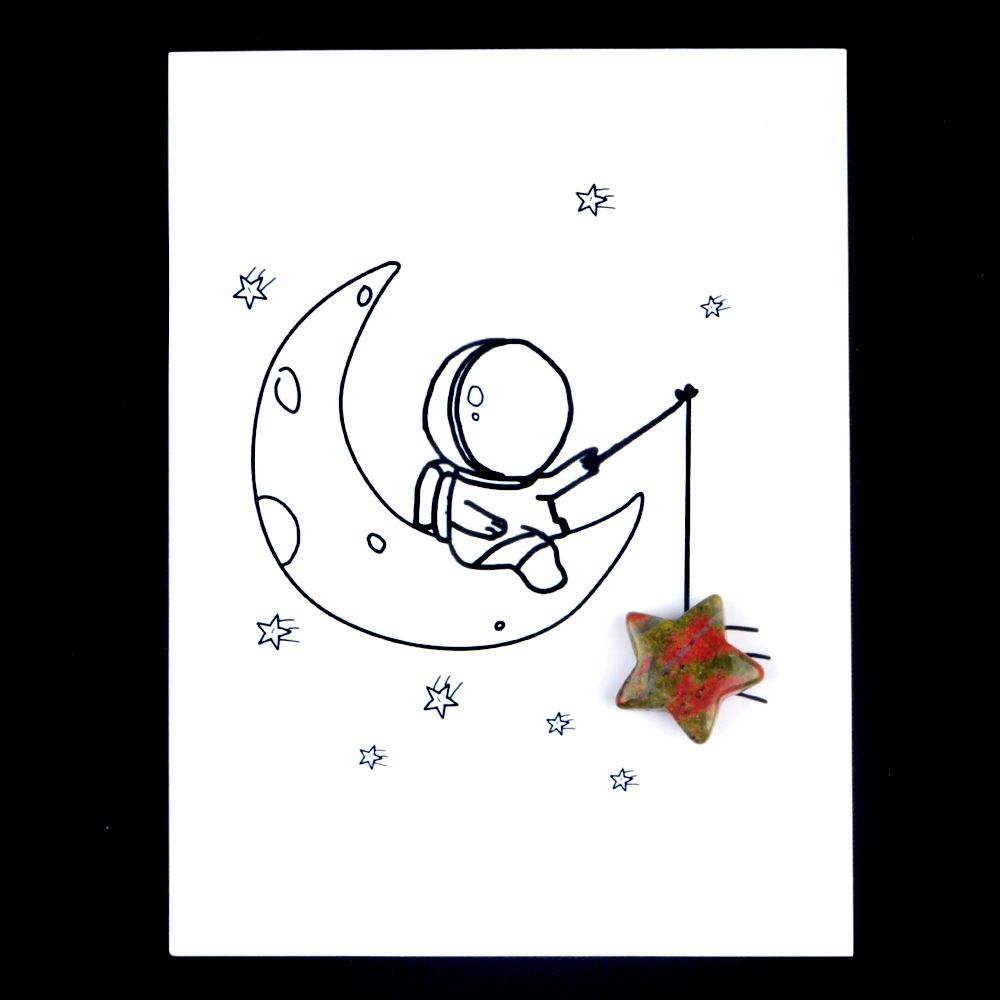 1817-Card Series 15mm Pentagrama Natural Crystal Agate Fun Card