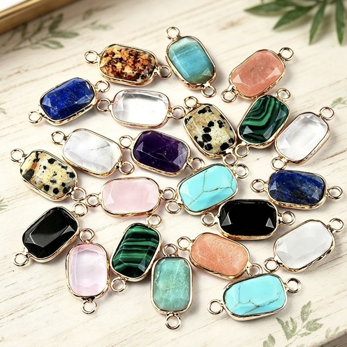 1637-Pingente de retângulo de furo duplo de cristal natural Acessórios de joias DIY Pulseira de colar Acessórios Conector