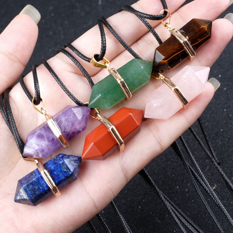Colar de pilar hexagonal de pedra de cristal natural 13 * 36mm bala pingente de jóias DIY