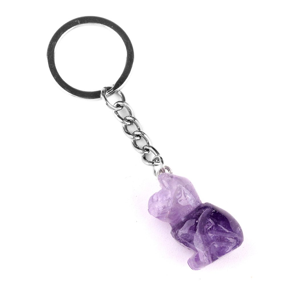 1943-Gravado gatinho chaveiro, pedra de cristal gravado animal pingente chaveiro