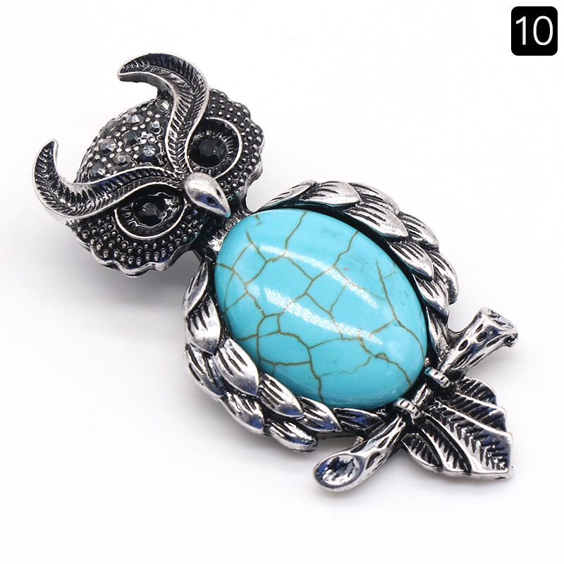 1208-Coruja gem Broche de Cristal Natural Coruja Broche, Alloy Set Pingente de Pedra Preciosa Pin