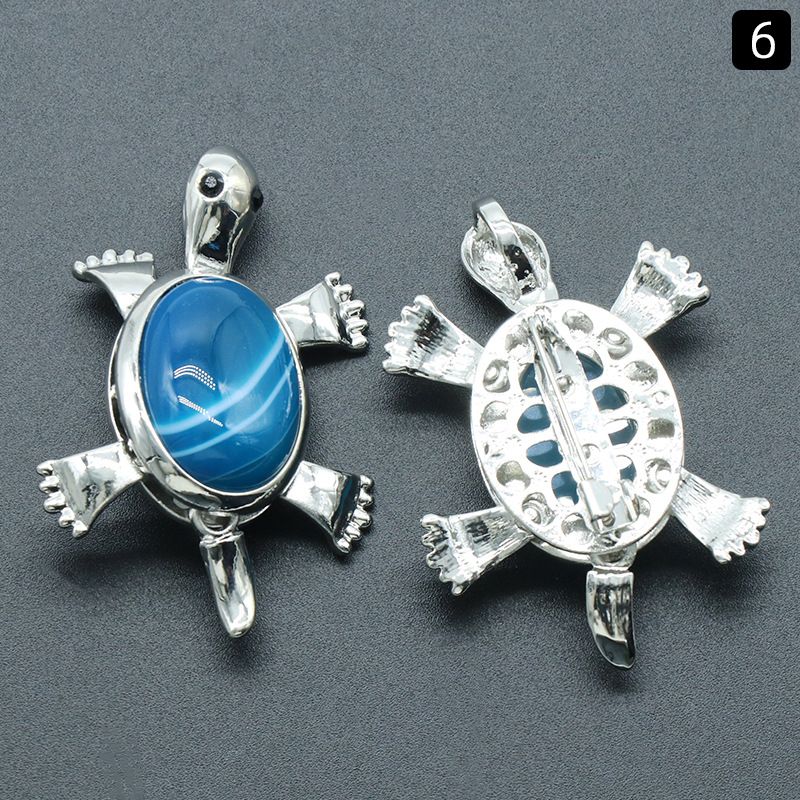 Pingente de broche de tartaruga 1558, acessórios de colar de pingente de pedra preciosa incrustada em liga de cristal natural