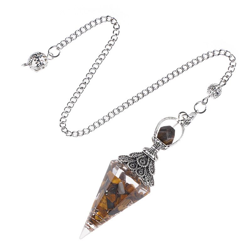 Pêndulo de cristal natural Pêndulo de resina de cone hexagonal de prata antiga envolto em epóxi