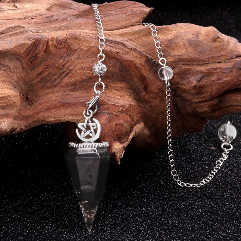 2138-Star-Moon Hexagonal Cone Cristal Ágata Pedra Semi-preciosa Resina de Cascalho Pingente de Pêndulo