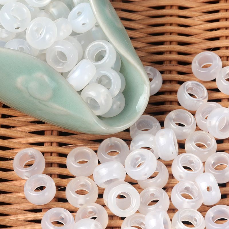 1733-Grânulos de furo grande 12mm furo 6mm ágata branca ábaco contas soltas DIY pulseira colar cordão material espaçador
