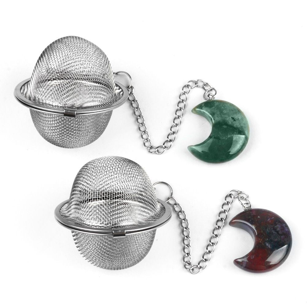 1789-Moon Tea Filter, Natural Crystal Agate Stone 304 Stainless Steel Tea Filter Sopa Hot Pot