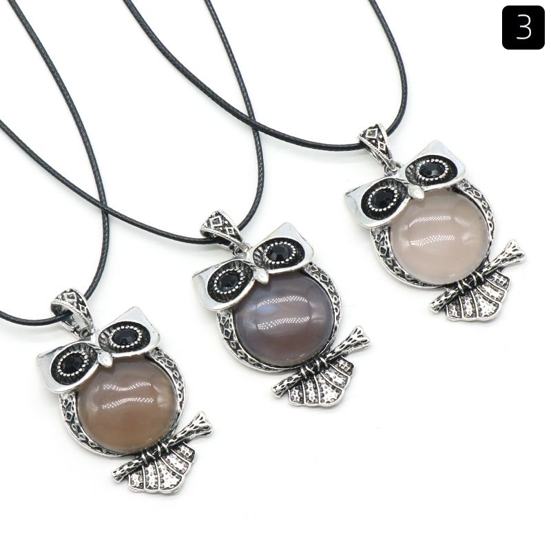 1545-Gem Coruja conjunto de gemas colar coruja, ágata de cristal semi-precioso multi-colorido pingente coruja