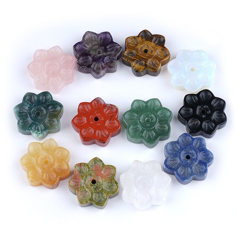 Inserção de incenso de lótus de cristal natural cabeça de pedra semipreciosa, base de suporte de incenso de arame, inserção de queimador de incenso de pedra de olho de tigre de 30 mm