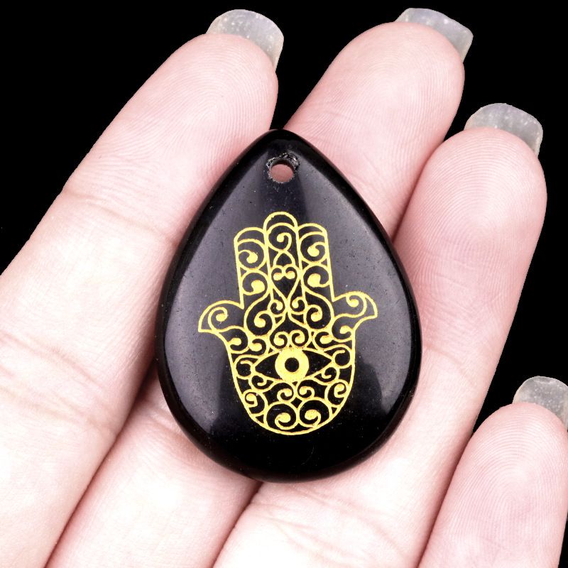 2102-Gota de água de ametista natural gravada palma Pingente de mão de Fátima DIY colar pingente acessórios