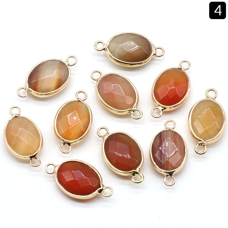 1379-Pingente de seção de bainha oval de ágata de cristal natural colar colar de furo duplo acessórios pulseira módulo