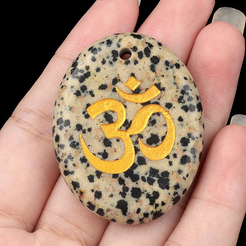 2338-Letras de ágata de cristal natural OM símbolo palma pedra yoga runa DIY chaveiro pingente acessórios