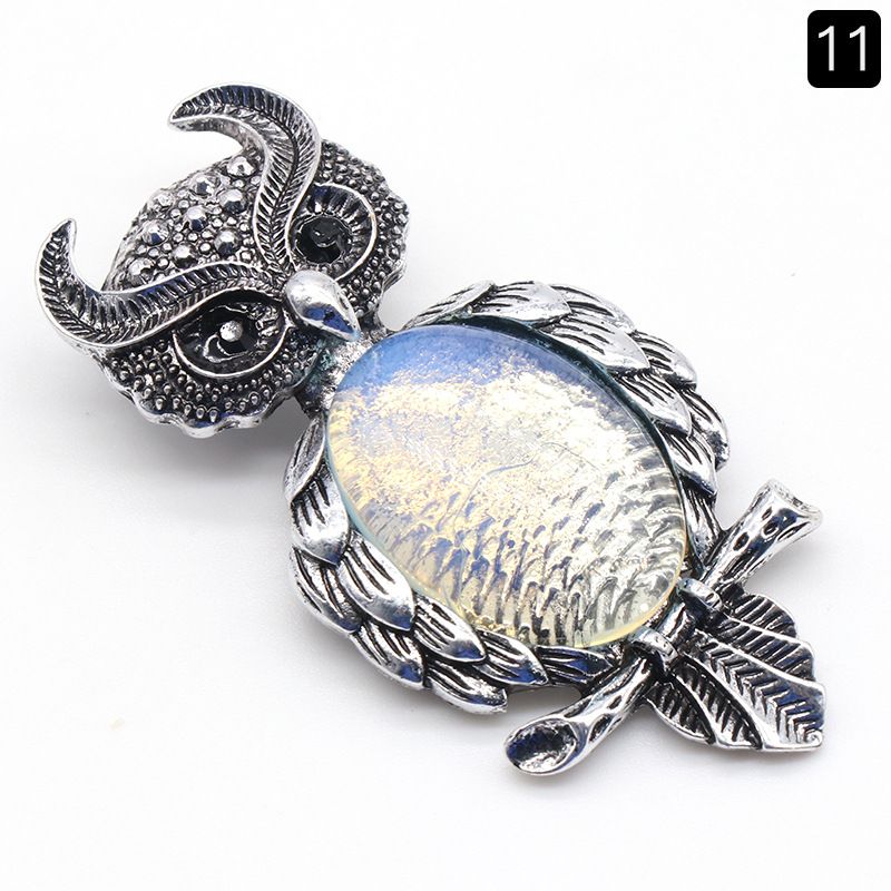 1208-Coruja gem Broche de Cristal Natural Coruja Broche, Alloy Set Pingente de Pedra Preciosa Pin