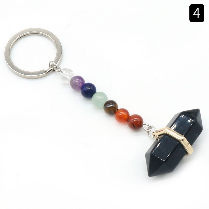 1105-Rose Quartz chaveiro de cristal ágata colorido pedra dupla pontiaguda hexagonal cone pingente chaveiro