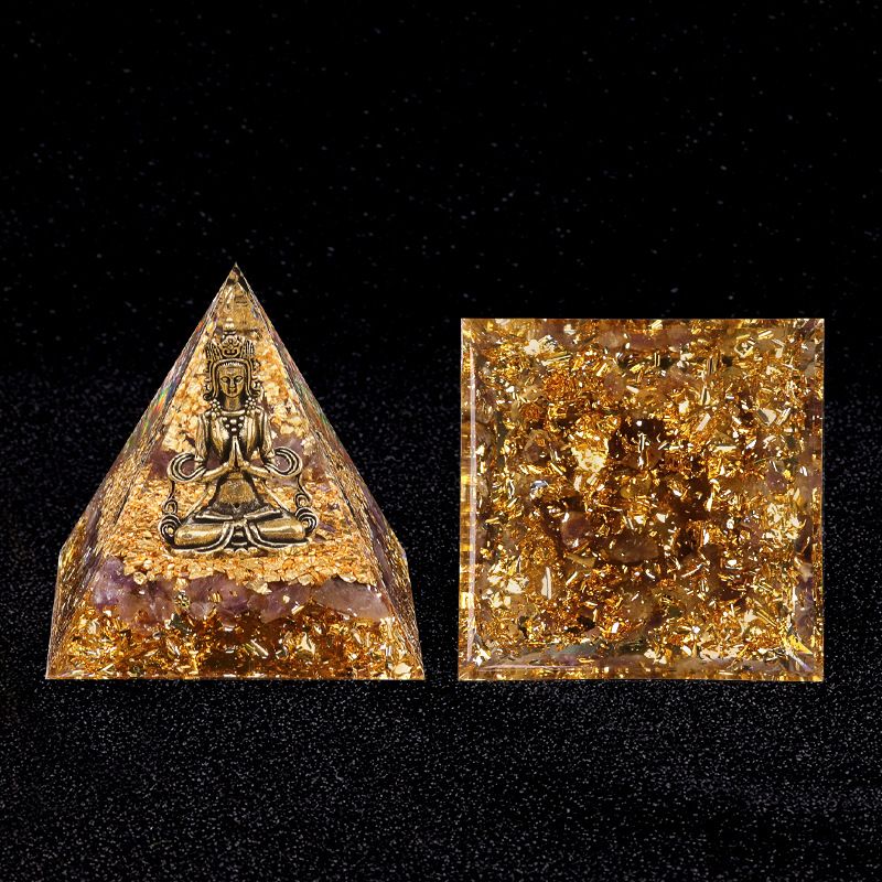 Nova pirâmide de 6cm torre de ouro azul ametista natural Elefante Deus série Ornamento de pirâmide epóxi