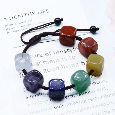 789-Pulseira quadrada de pedra colorida tecida à mão, jóias de pedra de cristal de ioga