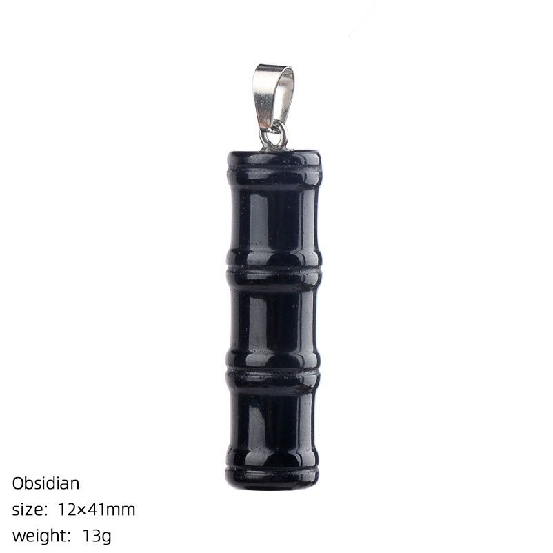 2496 Pingente de bambu de pedra natural, colar alto de junta de estilo chinês, joias de bambu de ametista de escultura tridimensional em pedra áspera.