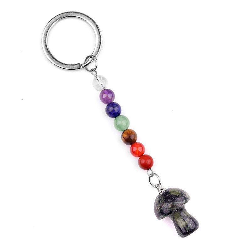 1469-Chave pingente de cristal natural colorido pedra 2cm cogumelo chaveiro saco acessórios presente atacado