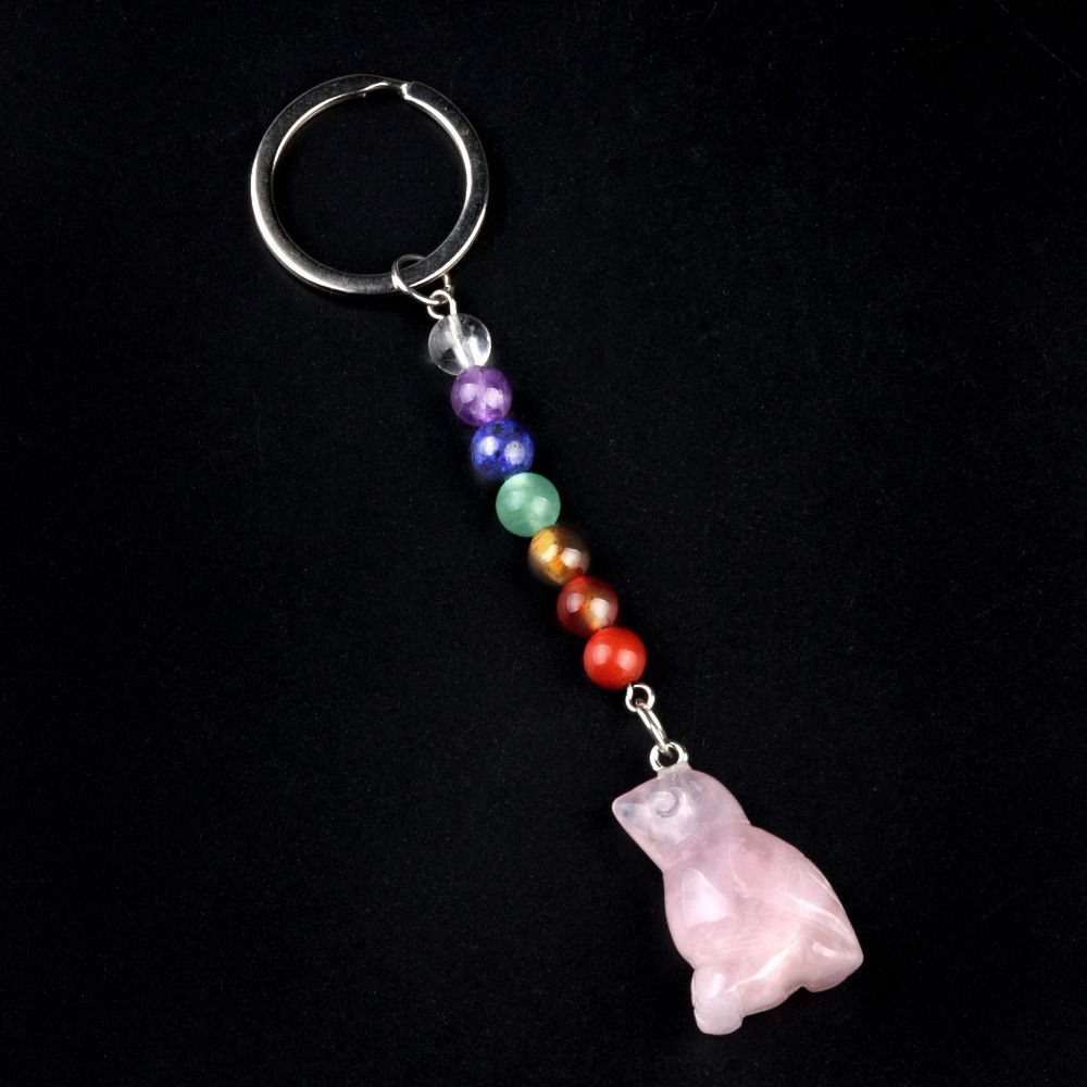 1952-Chaveiro de pássaro de pedra de cristal colorido, pingente de jóias de chakra, pingente de chaveiro de animal pequeno
