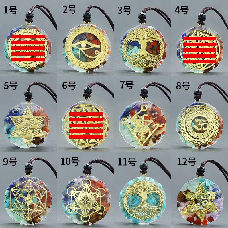 1556Reiki Energia de Cura Sete Veias Colar de Resina de Cascalho de Cristal Natural