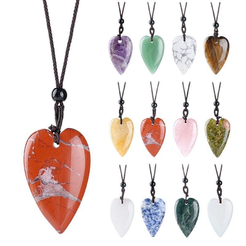 Colar de amor de cristal natural de 40mm, pingente de coração de pêssego de pedra de ágata gravado em forma de coração.