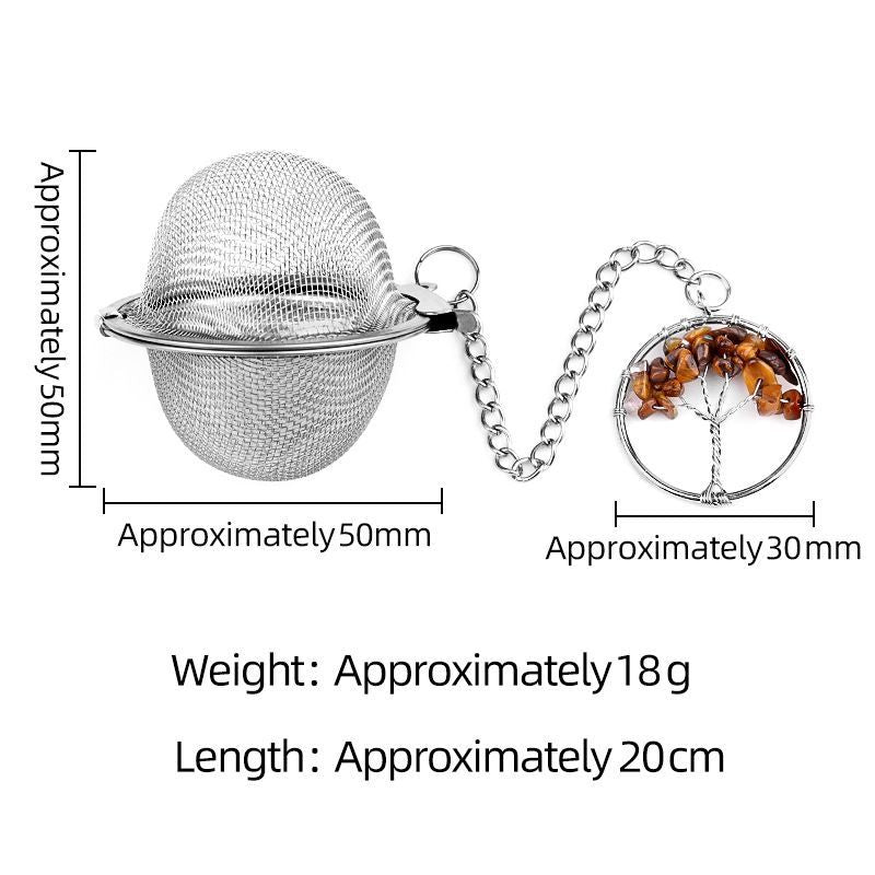 2084-Cristal ágata pedra árvore da vida filtro de chá cascalho 304 aço inoxidável malha de chá vazamento tempero bola