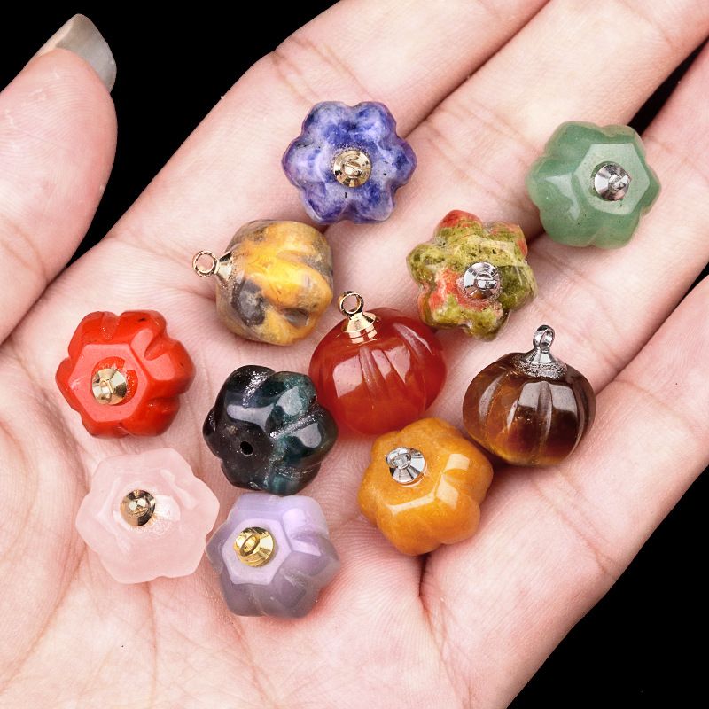 1639-10X13mm pingente de abóbora, meia pedra do tesouro de ágata de cristal abóbora gravada DIY material de jóias