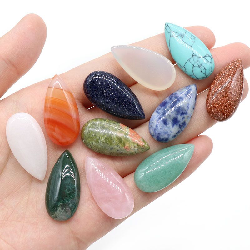 Superfície de anel de gota de água de 1485-15X30mm, cristal natural única superfície curva geométrica DIY jóias incrustadas com acessórios de pedra solta