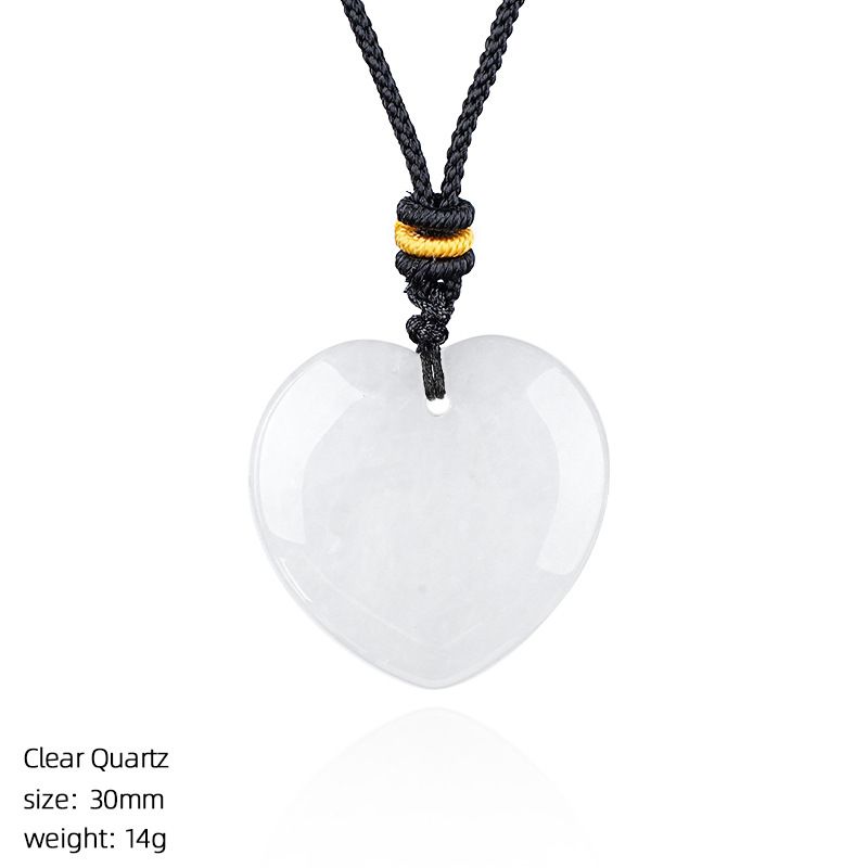 Colar de amor de cristal natural de 30Mm, pingente de coração de pêssego de pedra áspera simples para homens e mulheres do Dia dos Namorados com gravura em forma de coração de pedra natural.
