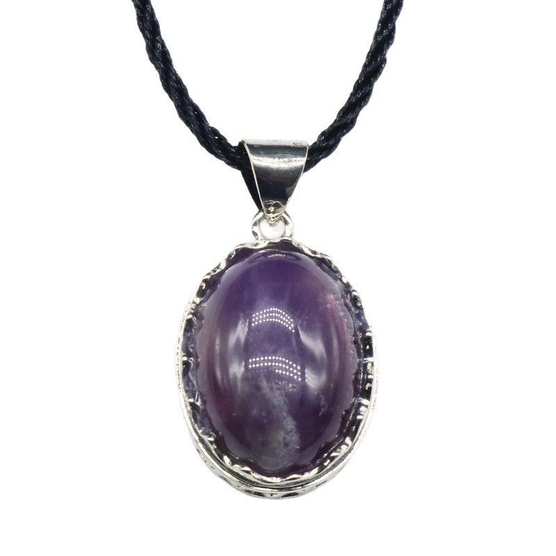 Liga incrustada cristal ágata pingente de pedra oval retro ametista colar moda jóias atacado