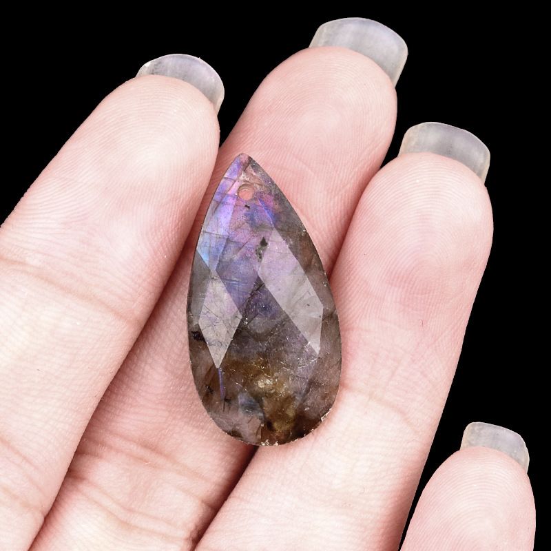 2062-Natural pó cristal ametista gota de água corte rosto DIY colar brincos pingente jóias pingente acessórios