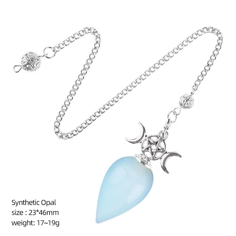 Pêndulo de cristal natural com corrente modelo mensal de gota de água yoga meditação frequência ajustável pêndulo de pedra natural