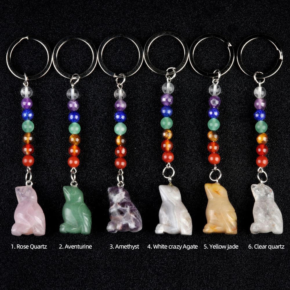 1952-Chaveiro de pássaro de pedra de cristal colorido, pingente de jóias de chakra, pingente de chaveiro de animal pequeno