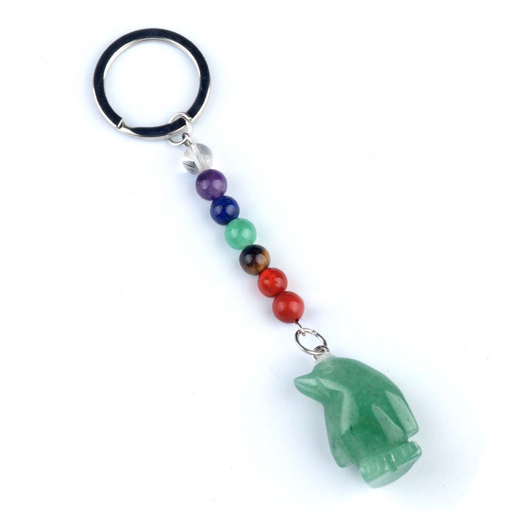 1961-Chaveiro de pinguim de pedra de cristal colorido, pingente de jóias de chakra, pingente de chaveiro de animal pequeno