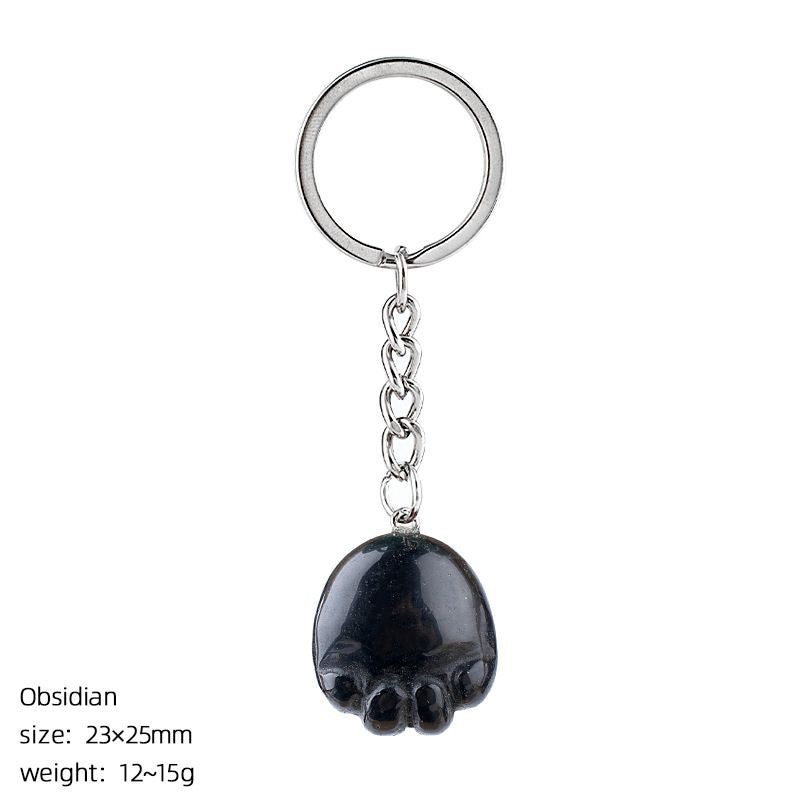 Pé de cristal natural chaveiro DIY saco de roupas bonito gravura decorativa semi-preciosa gato garra pingente