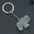 Pingente de chaveiro de elefante com cabeça de ágata de cristal natural, pingente de bolsa de elefante gravada tridimensional.