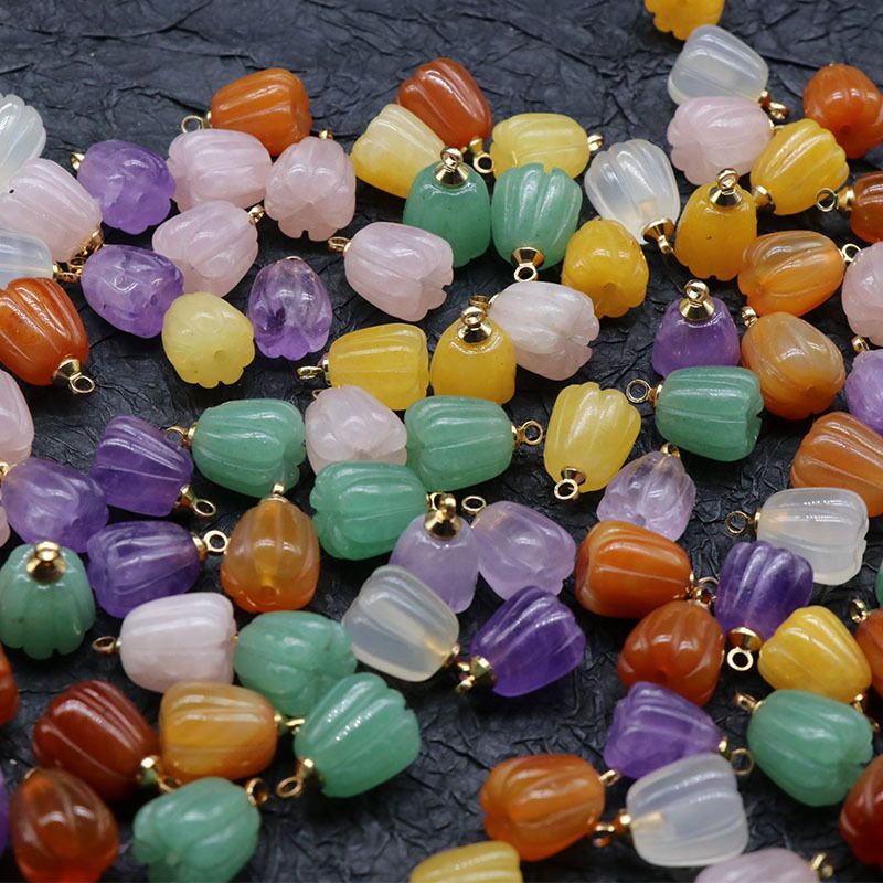 Cristal natural ágata jade gravado pequeno pingente de flor de abóbora DIY pulseira colar brincos acessórios de jóias