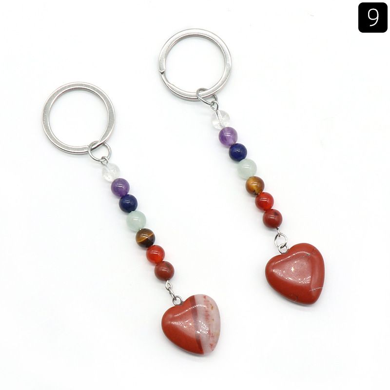 1471-Pingente de chaveiro de amor de pedra colorida de cristal natural, jóias e pingente de bagagem DIY chaveiro.