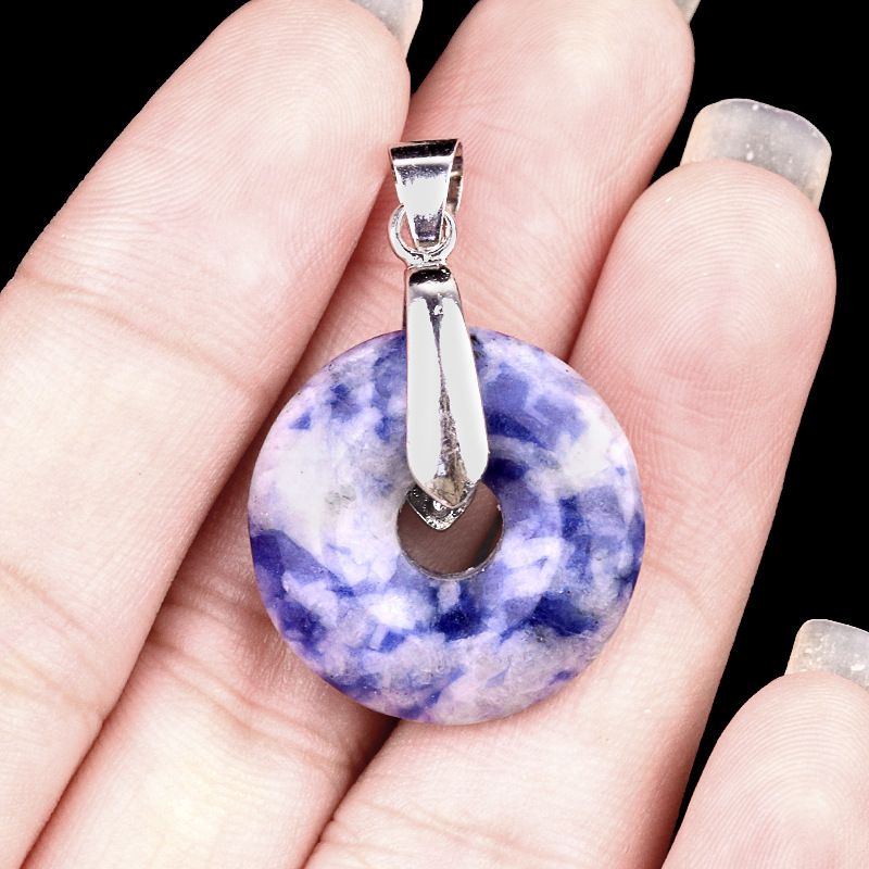 2078-Acessórios de pingente de fivela de segurança para os olhos de ametista, colar de donut de cristal de jade dongling