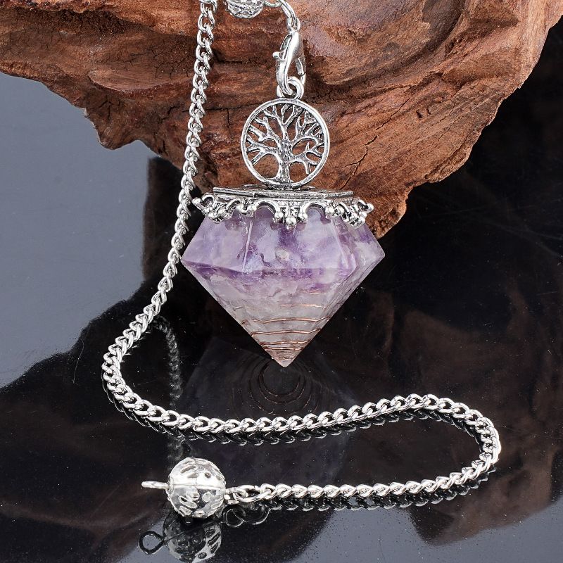 Pingente de pêndulo de cristal natural Cascalho epóxi Árvore da vida Yoga Meditação Freqüência ajustável Rômbolo Resina Pêndulo