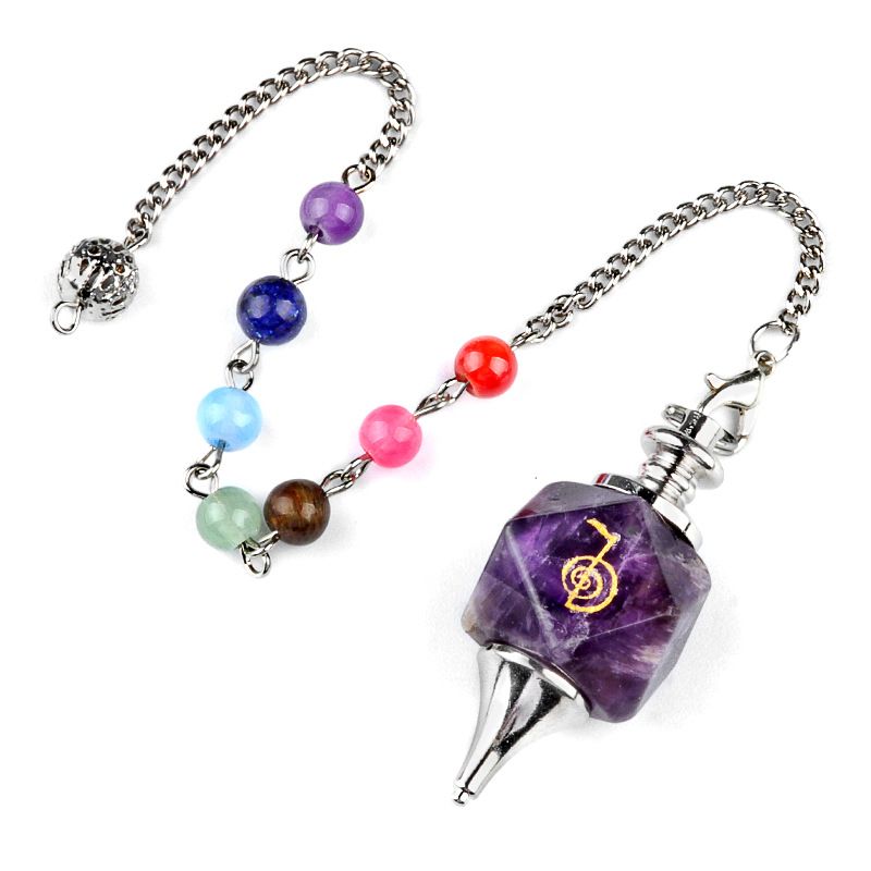 1974-Chakra Cho Ku Rei Natural Amethyst Agate Power Symbol Pêndulo, Pêndulo