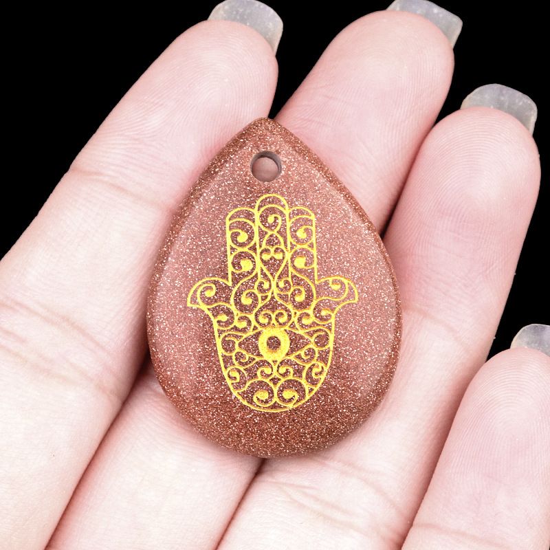 2102-Gota de água de ametista natural gravada palma Pingente de mão de Fátima DIY colar pingente acessórios