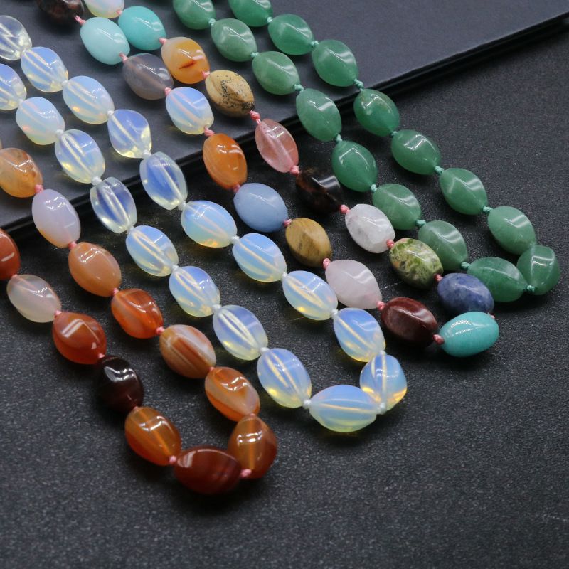 925 Colar de pedra natural colar de pedra de ágata de cristal colar de pedra colorido, colar de miçangas de arroz melão com nós
