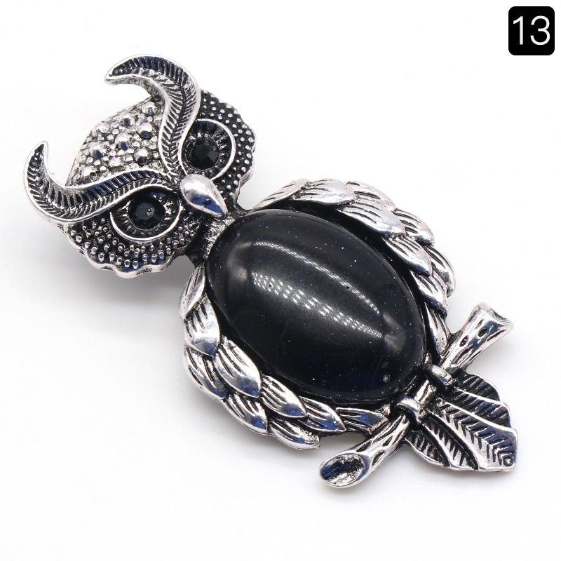 1208-Coruja gem Broche de Cristal Natural Coruja Broche, Alloy Set Pingente de Pedra Preciosa Pin